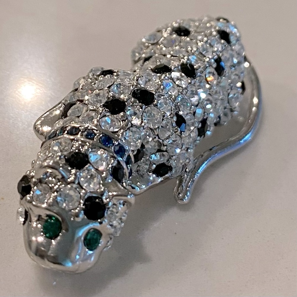 Kenneth Jay Lane Silver Leopard Brooch